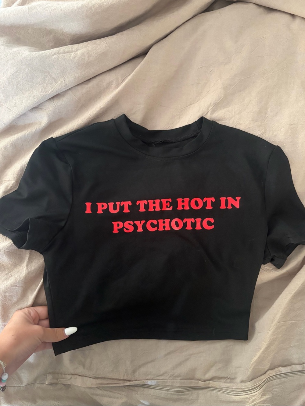 Black Crop Top with Red Slogan - Women - Picture 3 of 3
